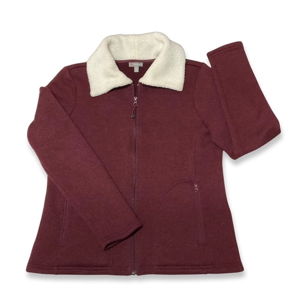 TALBOTS Preppy Classic Fleece Zip Up Jacket Retro Red Wine Burgundy Small Petite - Picture 6 of 10